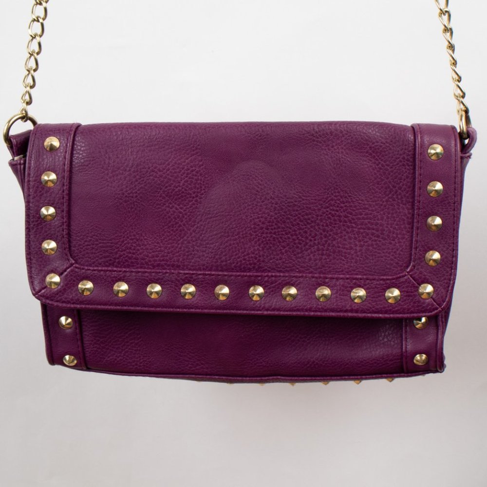 LP Blue Linea Pelle Purple Crossbody Shoulder Bag Purse Snap Closure Chain Strap